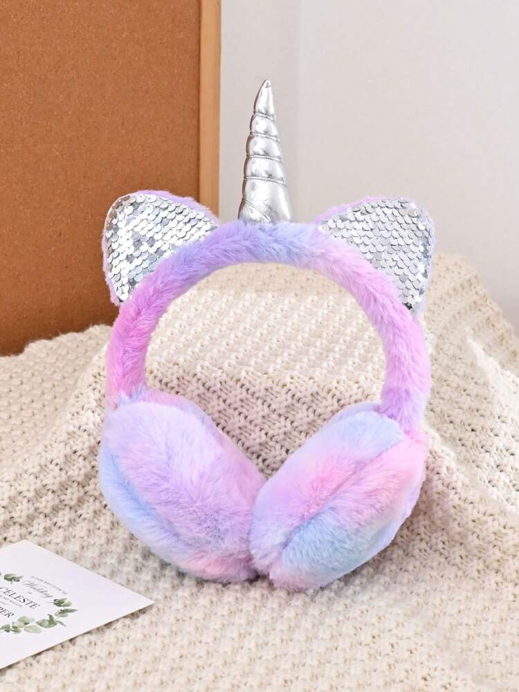 1pc Children Winter Ear Muffs, Random Ombre Color, Warm Plush Rabbit Ear Design, Stretchable