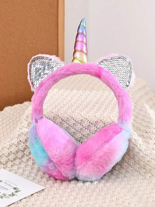 1pc Children Winter Ear Muffs, Random Ombre Color, Warm Plush Rabbit Ear Design, Stretchable